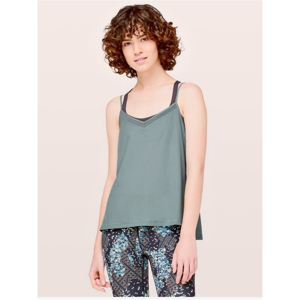 Lululemon Final Count Strappy Tie Back Mesh Tank Sea Steel Yoga Airy Loose Cami